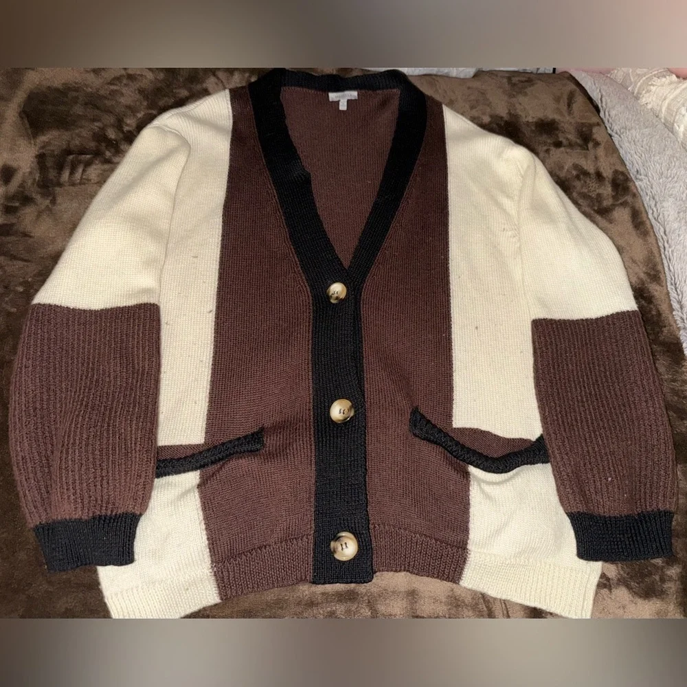 MARELLA Brown and Cream Wool Cardigan - Picture 4 of 8